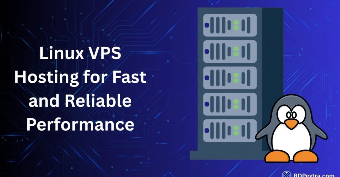 Linux VPS hosting for fast and reliable performance with server infrastructure and Linux system illustration