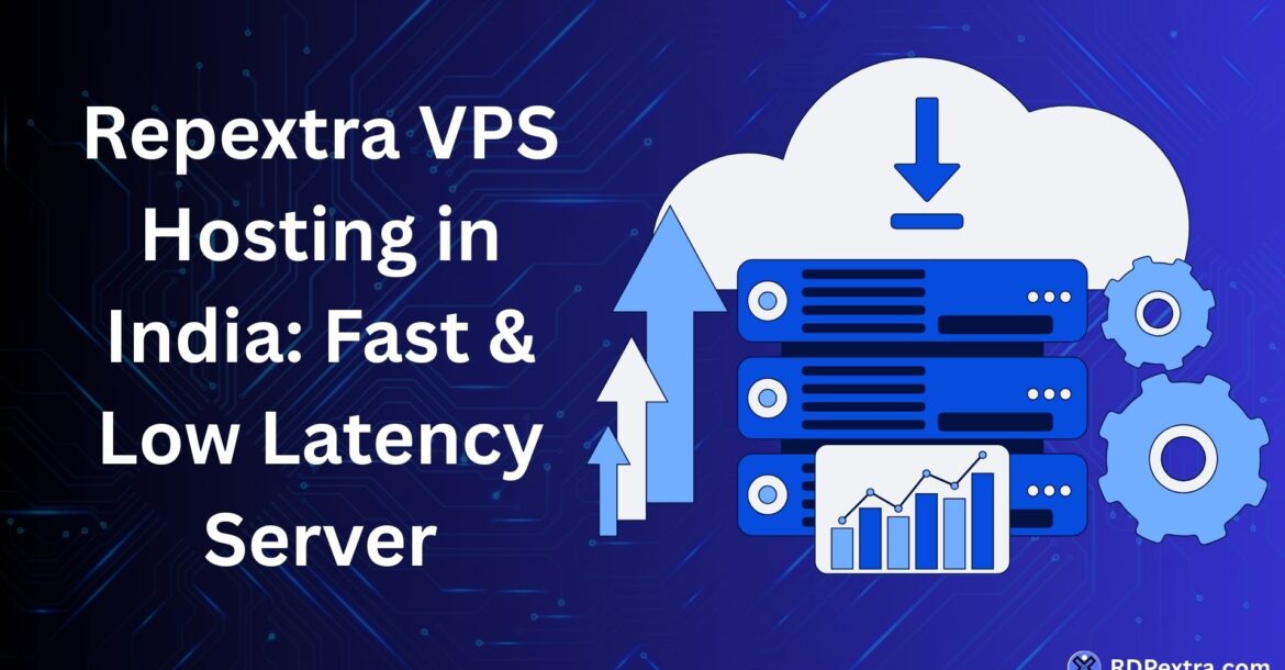 Repextra VPS hosting in India fast and low latency server illustration with cloud and server infrastructure