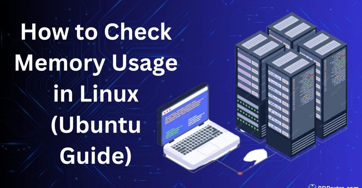 Illustration showing how to check memory usage in Linux Ubuntu using terminal commands and system monitoring tools.