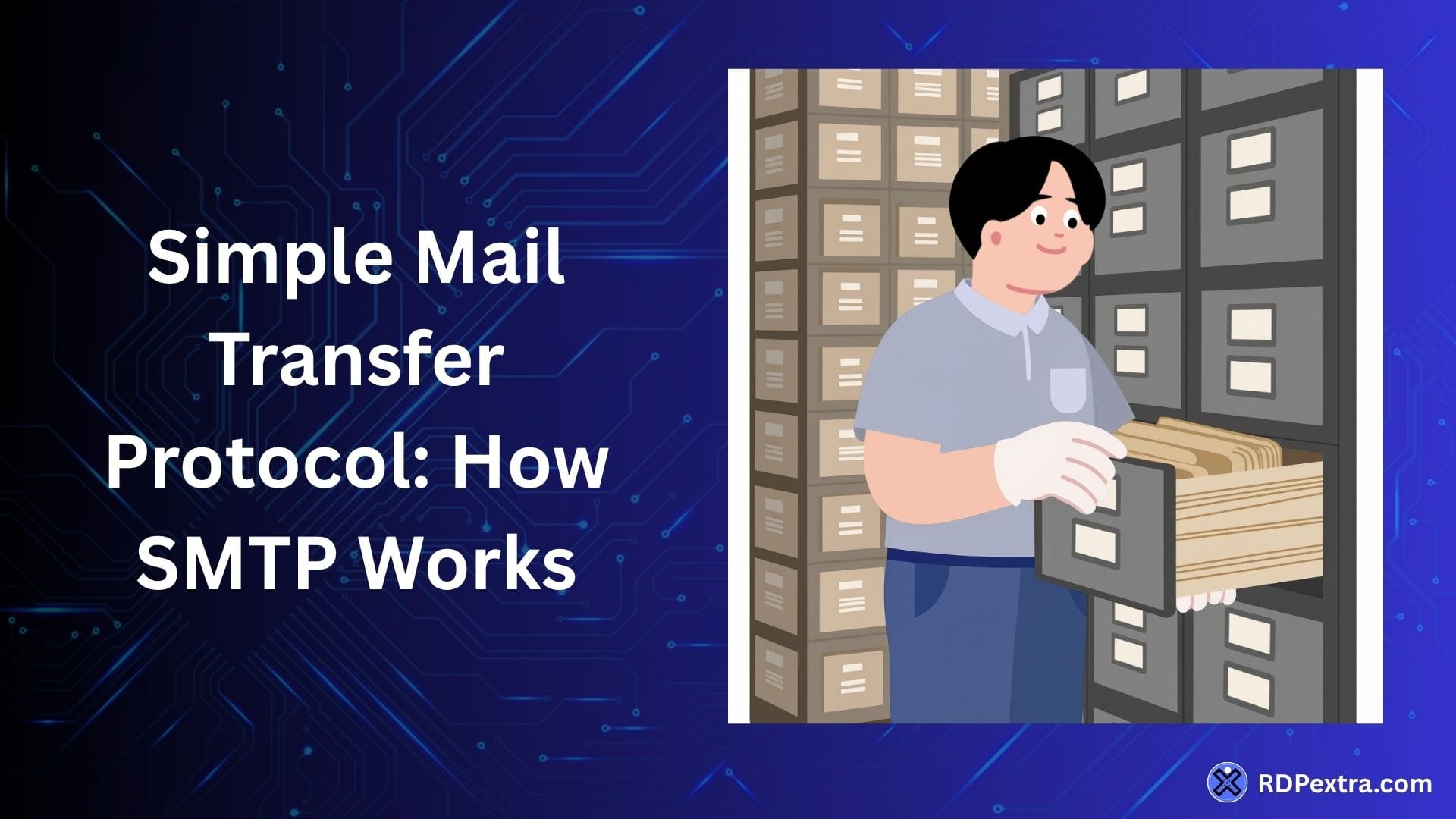 Simple Mail Transfer Protocol illustration showing how SMTP works with email storage and server systems