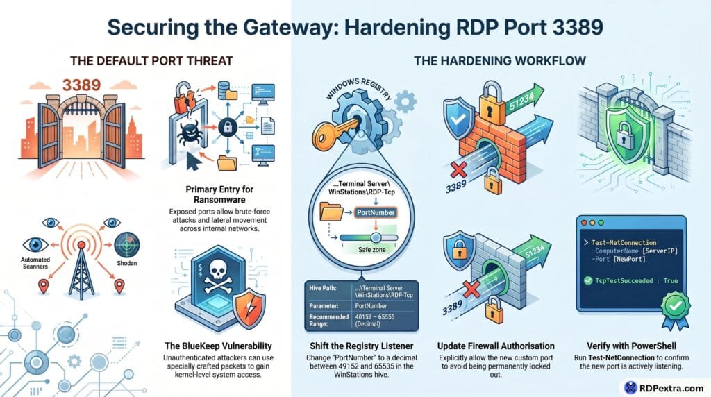 How to Change Default RDP Port 3389 in Windows Securely with Registry and Firewall