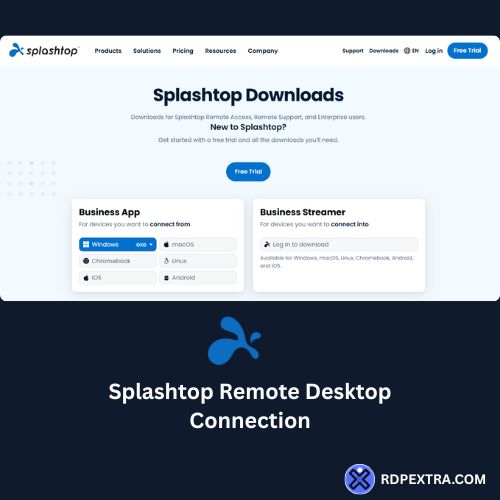 Screenshot of the AnyDesk website with a dark red background, promoting "Remote Desktop Software for Windows PC" and featuring a v6.5.5 download button.