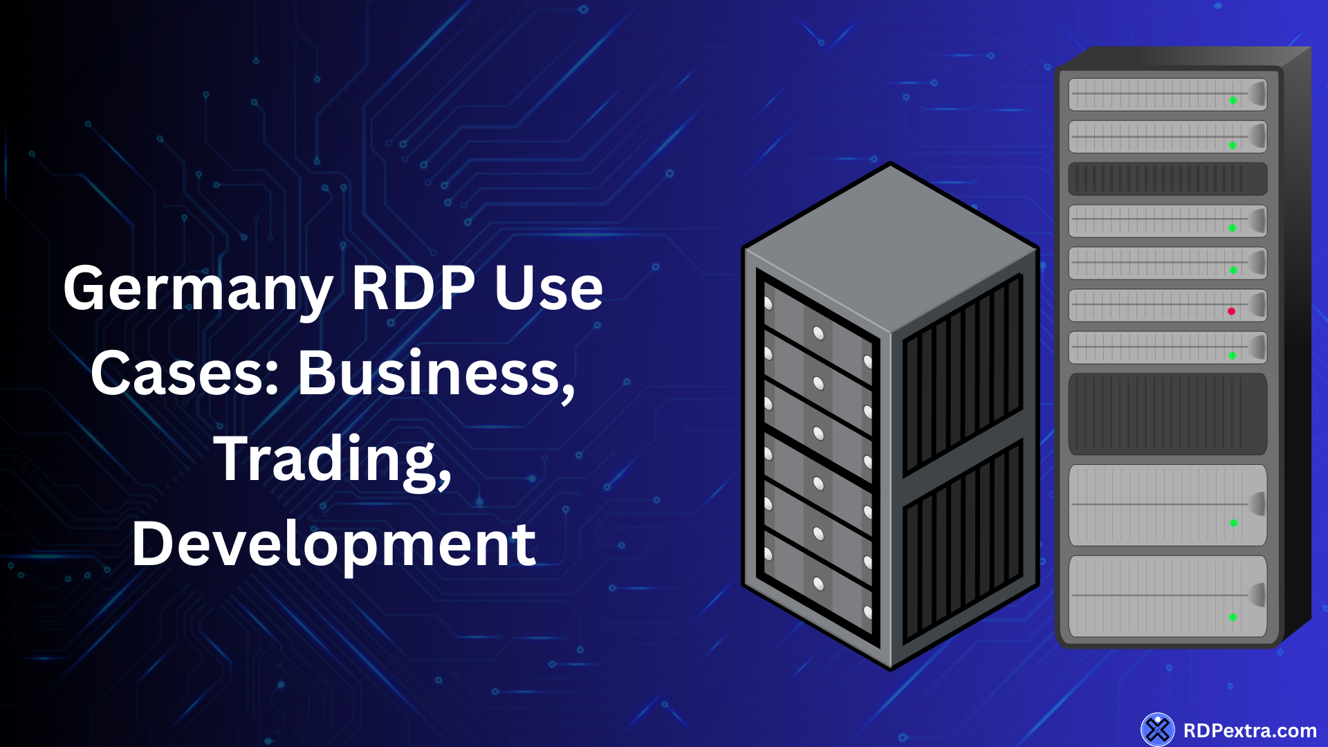 Illustration showing Germany RDP server infrastructure representing use cases for business operations, trading platforms, and software development.