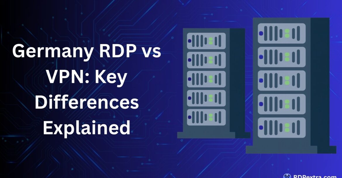 Illustration showing server infrastructure representing the differences between Germany RDP servers and VPN connections.