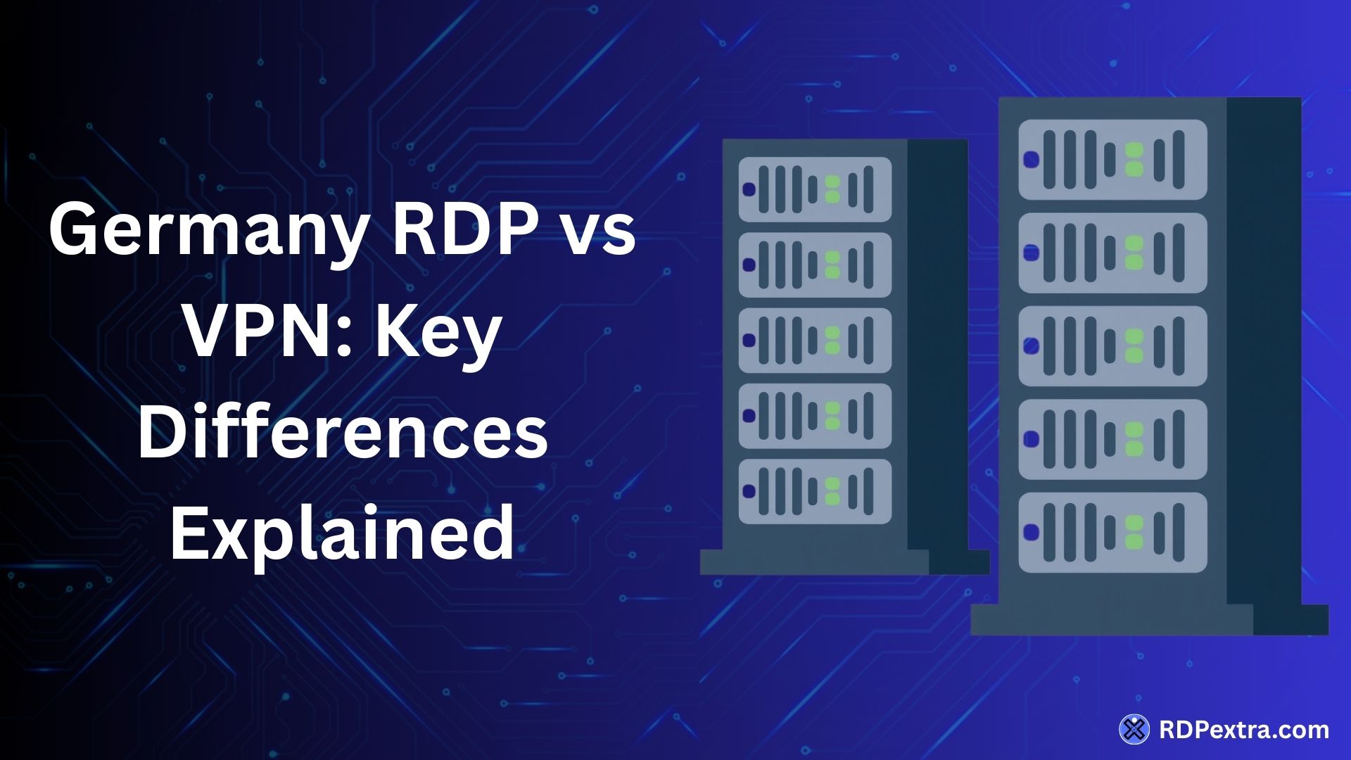 Illustration showing server infrastructure representing the differences between Germany RDP servers and VPN connections.