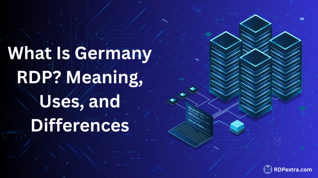 Illustration of Germany RDP servers connected to a remote computer showing how remote desktop servers operate in Germany.