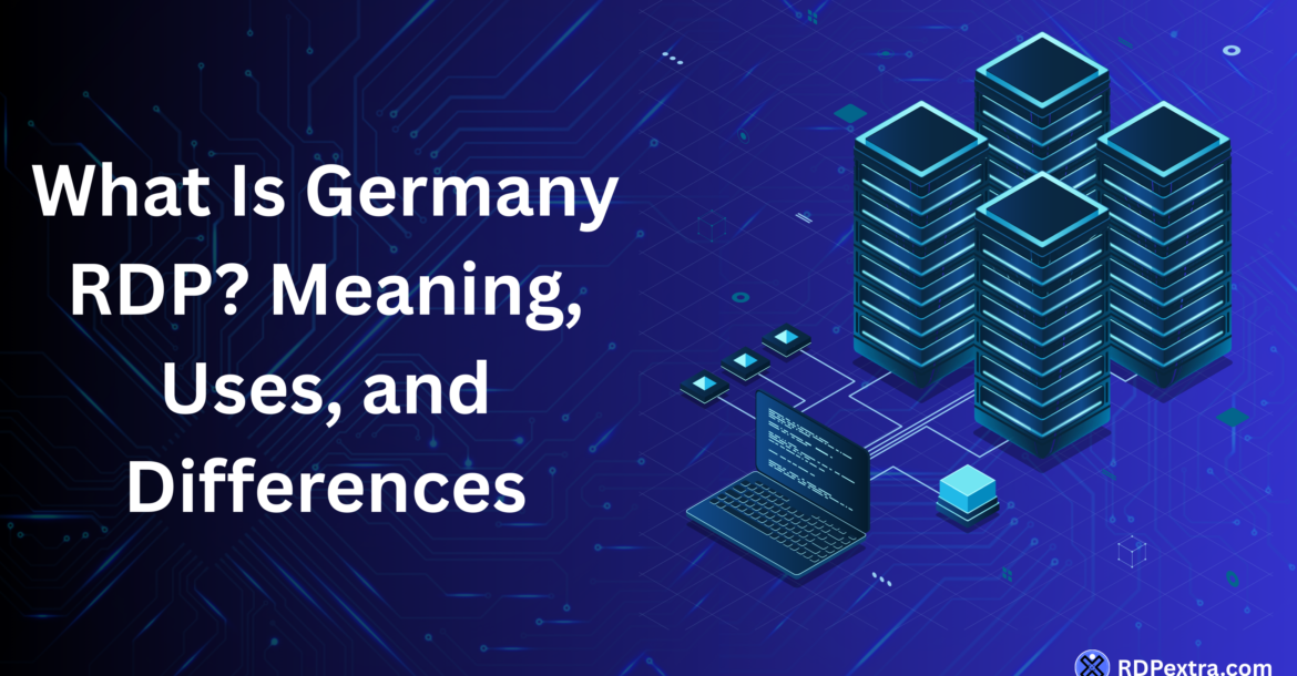 Illustration of Germany RDP servers connected to a remote computer showing how remote desktop servers operate in Germany.