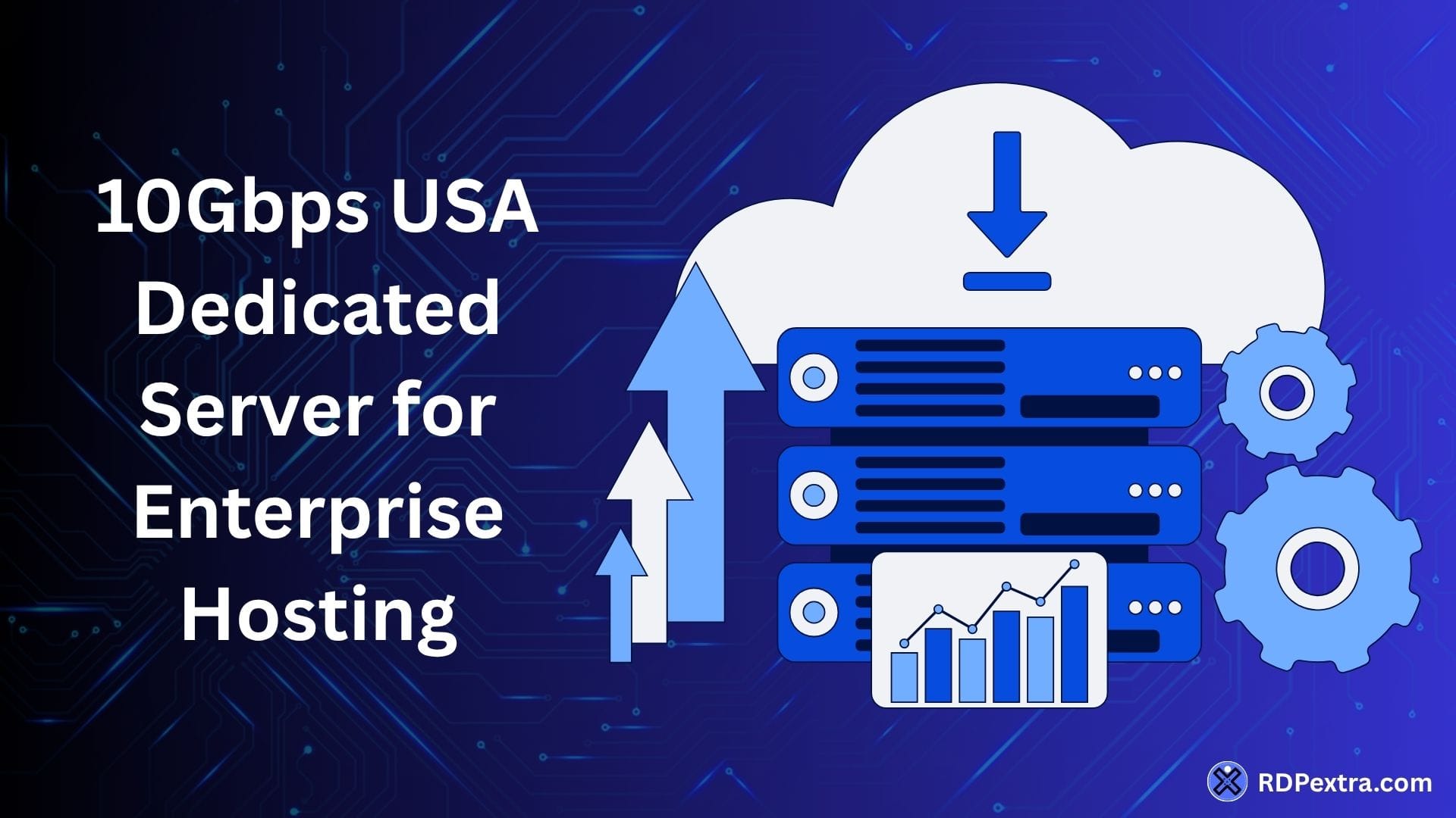 10Gbps USA Dedicated Server for enterprise hosting with cloud infrastructure, scalable server performance, and high-bandwidth hosting illustration.