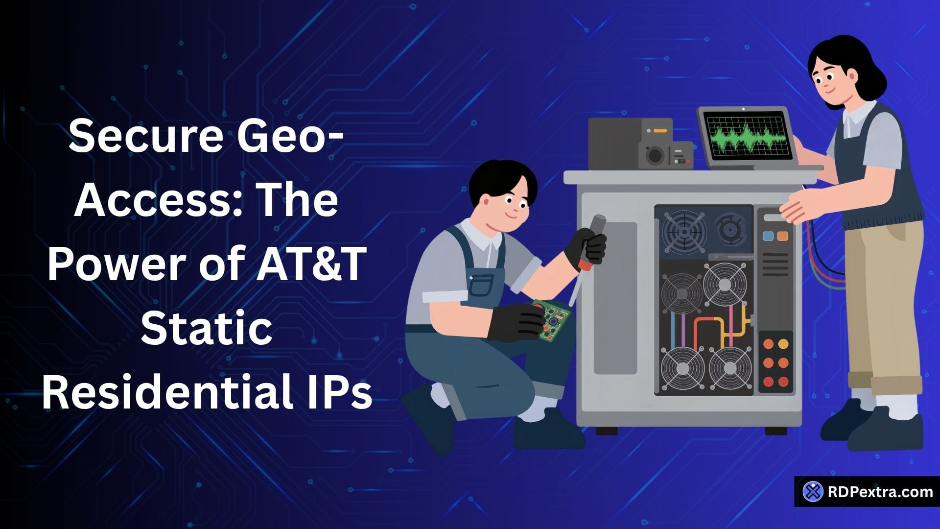 AT&T static residential IPs infographic comparing residential IPs with datacenter IPs for secure geo-access, higher trust scores, lower detection risk, and long-term account stability.